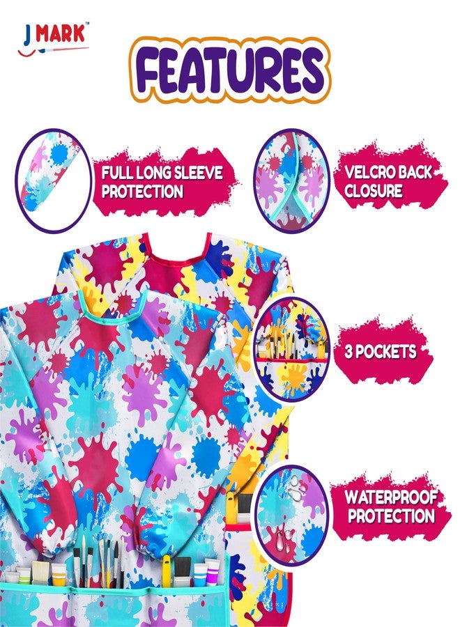 J MARK Art Smock Painting Apron - (Pack of 2) Long Sleeve and 2 Pockets for Arts & Crafts - Waterproof Artist Paint Shirt Colorful - Image 3